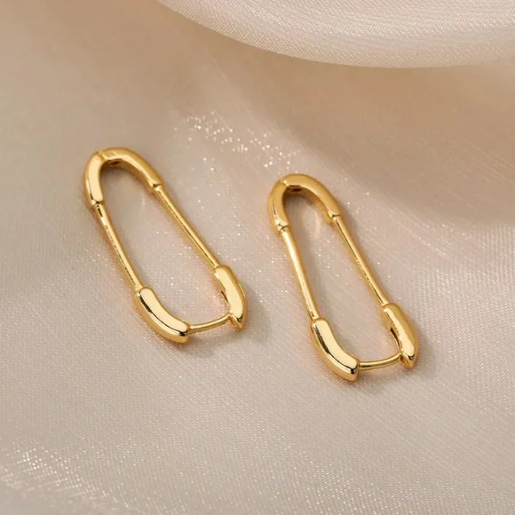 14k Gold Plated Safety Pin Earrings - Picture 3 of 4